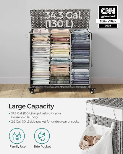 SONGMICS Laundry Hamper with Lid, 37 Gallons, Rolling Laundry Basket with Wheels - Image 7