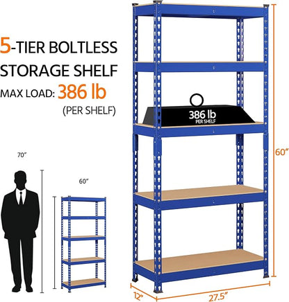 Topeakmart 4 PCS 5-Tier Utility Shelves, Metal Storage Shelves Garage Shelving - Image 3