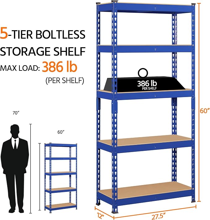 Topeakmart 2 PCS 5-Tier Utility Shelves, Metal Storage Shelves Garage Shelving - Image 3