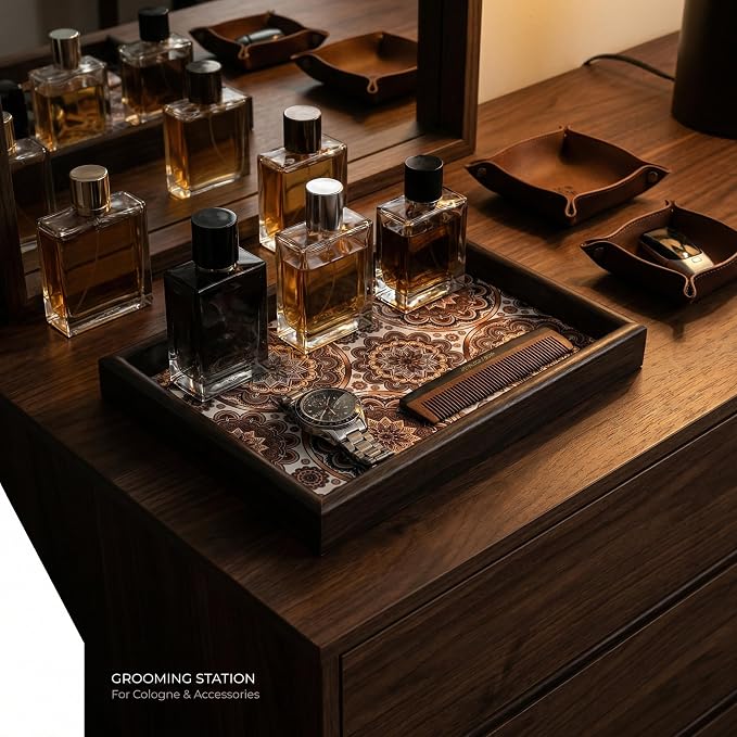 Wooden Valet Tray with Leather Base - Image 8
