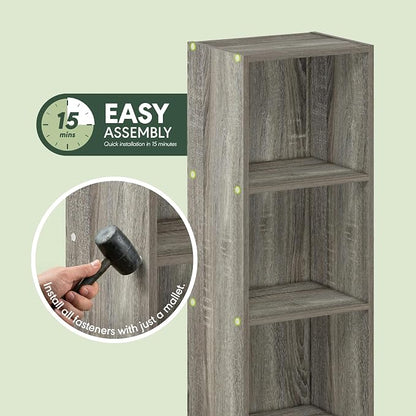 Furinno Pasir 3-Tier No Tool Assembly Open Shelf Bookcase, French Oak - Image 4