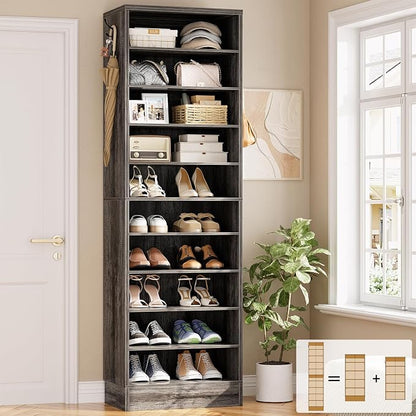 Aheaplus Narrow Shoe Cabinet, 10 Tiers Tall Wood Shoe Rack, Shoe Storage by Aheaplus