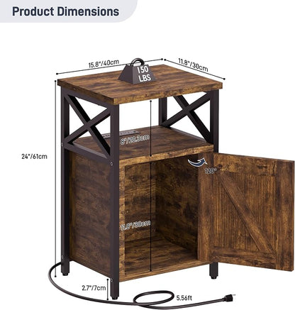 runjuly Wooden Nightstand with Lock Cabinet and Charging Station, Lockable - Image 3