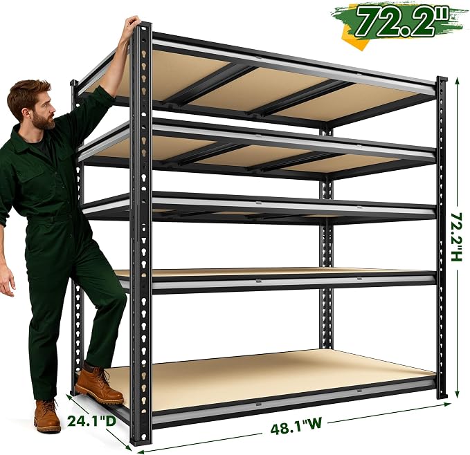 2800 LBS Garage Shelving 72.2" H Garage Storage Shelves, 5 Tier Adjustable - Image 3