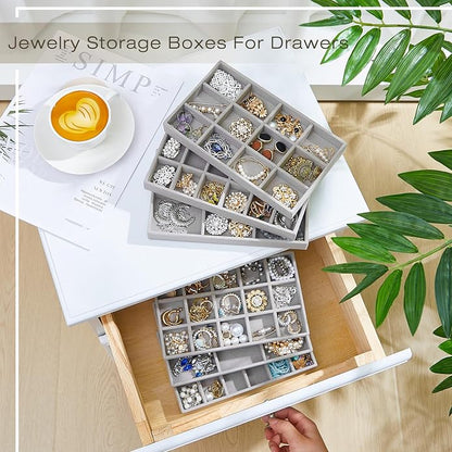 Junkin 12 Pcs Jewelry Tray Velvet Stackable Jewelry Organizer Trays Divided - Image 5