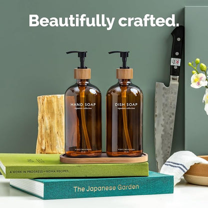 Vine Creations Amber Glass Soap Dispenser Set, Hand Soap and Dish Soap - Image 2