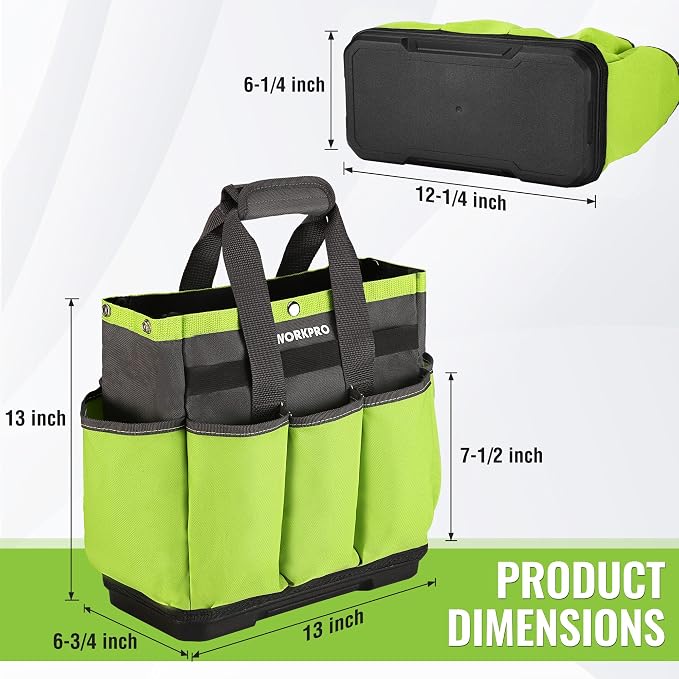 WORKPRO Garden Tool Bag with Waterproof Plastic Base, 8 Pockets Gardening Bag - Image 2