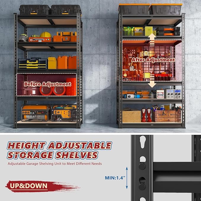 REIBII Storage Shelves 1600LBS Garage Shelving Heavy Duty Metal Shelving 5 Tier - Image 4