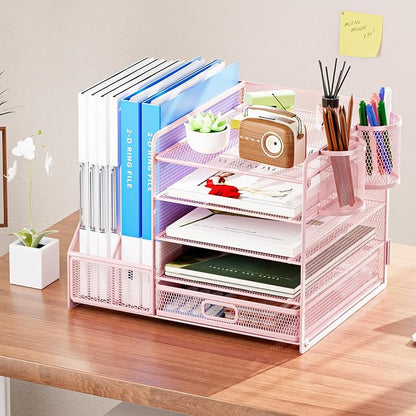 Marbrasse Desk Organizer with File Holder, 5-Tier Paper Letter Tray Organizer - Image 3
