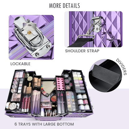 FRENESSA Makeup Train Case Makeup Case 12.6 Inch Large Cosmetic Box Organizer - Image 4