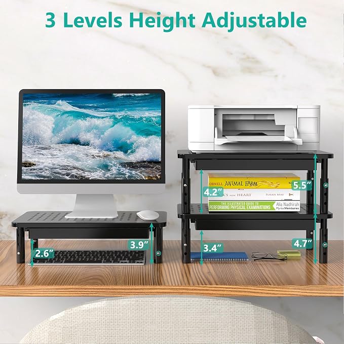 WALI Dual Monitor Stand with Storage, Desk Monitor Riser 3 Height Adjustable - Image 6
