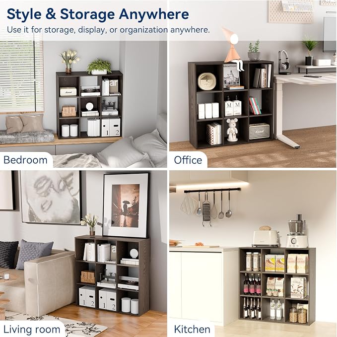 Whitmor 9 Cube Storage Organizer, 3 Tier Stackable MDF Wood Bookcase, Open - Image 6