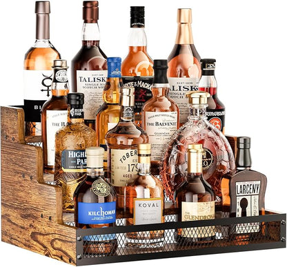 Yuzehuaza 4 Step Countertop Liquor Bottle Display Shelf, Wood Bar Shelves 16 by Yuzehuaza