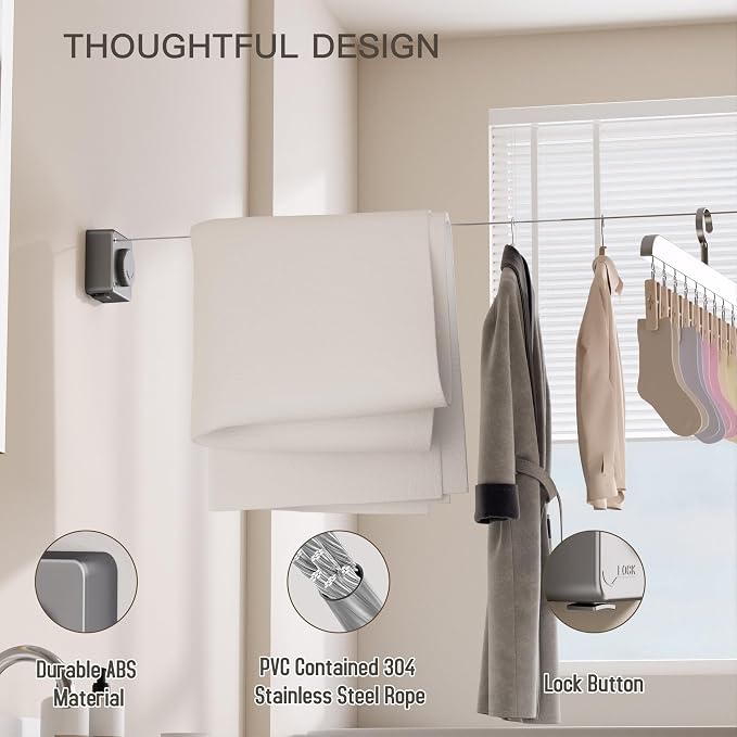 Retractable Clothesline Indoor Outdoor, Clothes Line Retracting Indoor - Image 3