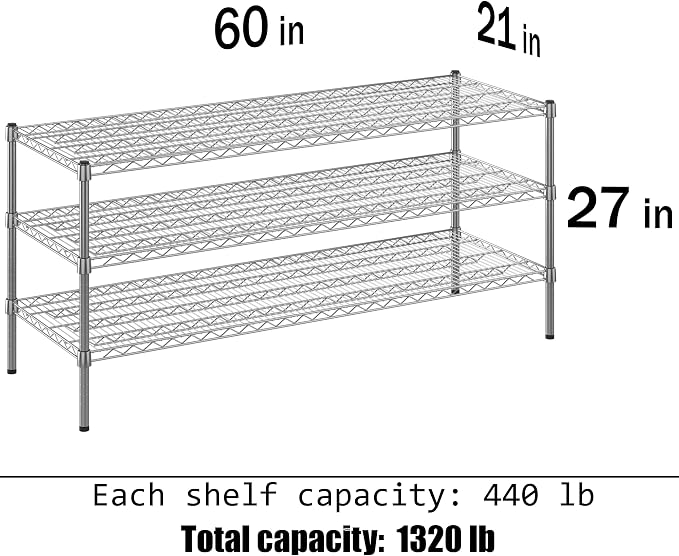 21" Deep x 60" Wide x 27" Height Wire Shelving Kit | 3-Tier | NSF Commercial - Image 3