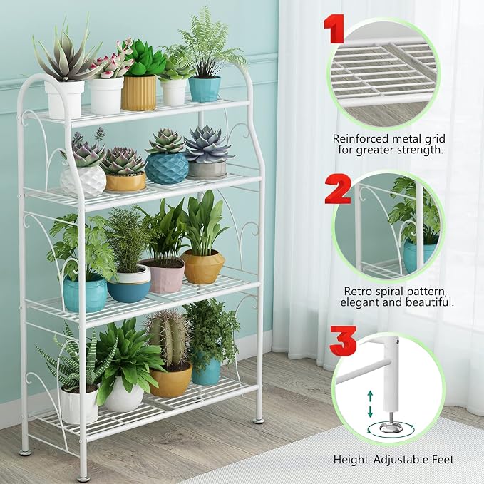 SORCEDAS Plant Stand Indoor Outdoor Plant Shelf 4 Tier Metal Corner Flower - Image 6