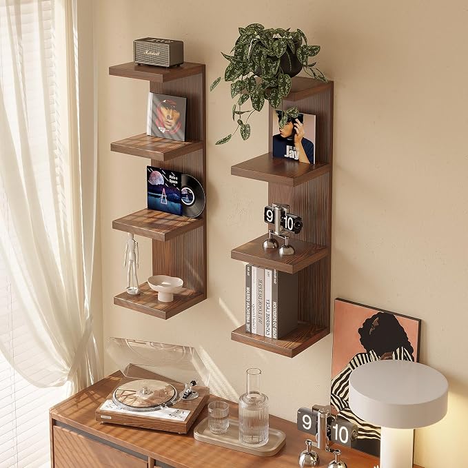 LitaEther 4 Tiered Wood Wall Shelf Units, Lack Floating Shelves, Rustic - Image 2
