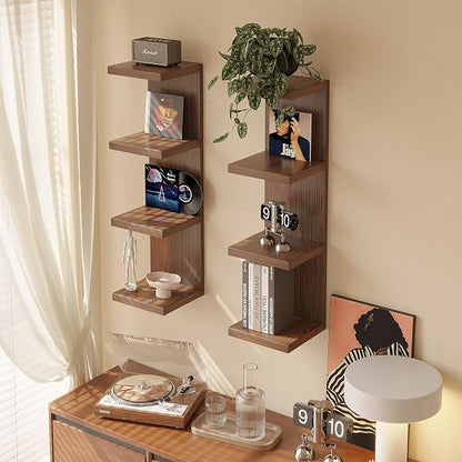 LitaEther 4 Tiered Wood Wall Shelf Units, Lack Floating Shelves, Rustic - Image 2
