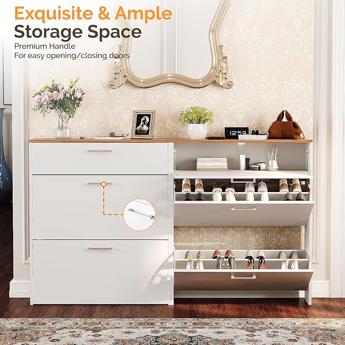 VINGLI Set of 2 Shoe Cabinet for Entryway, Modern White Shoes Rack - Image 5