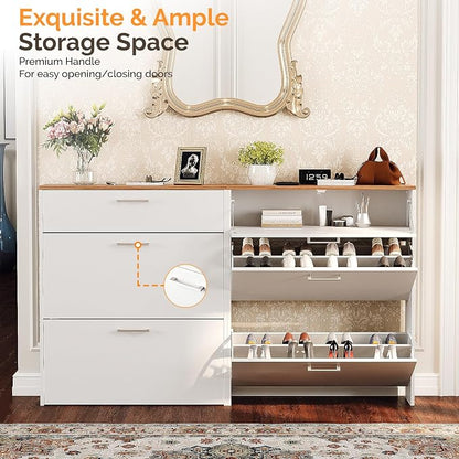 VINGLI Set of 2 Shoe Cabinet for Entryway, Modern White Shoes Rack - Image 5
