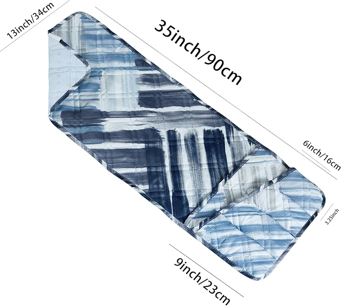 Brilliant Sunshine Blue Grey Stripes Patchwork Couch Armrest 5 Pockets Organizer - Image 5