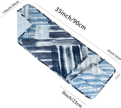 Brilliant Sunshine Blue Grey Stripes Patchwork Couch Armrest 5 Pockets Organizer - Image 5
