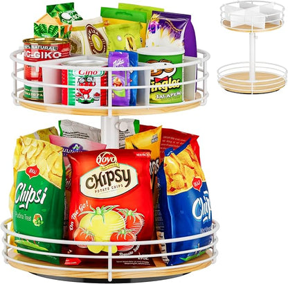 Snack Organizer 2 Tier Lazy Susan Storage Holder, 360° Rotation, by HISKIWUU