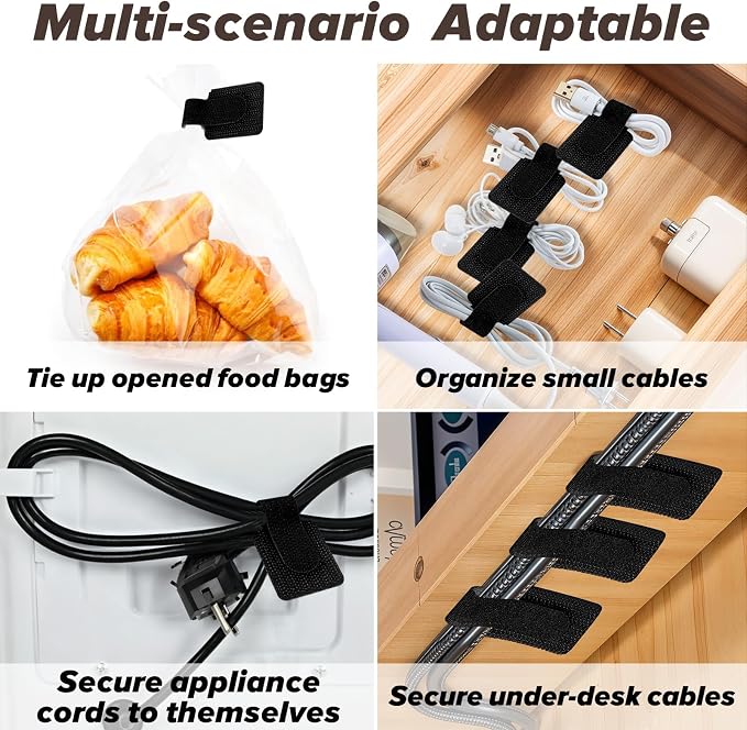 50PCS Hook and Loop Cable Straps, Cable Management Under Desk, Self Adhesive - Image 3