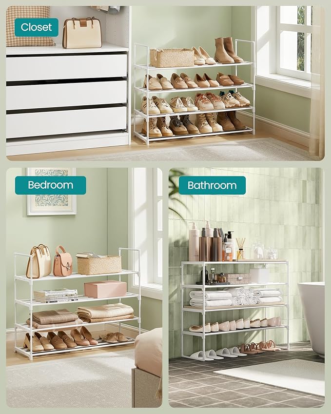 SONGMICS Shoe Rack, 4-Tier Shoe Organizer, Metal Storage Shelf, Upright or - Image 7