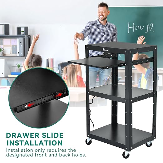 YITAHOME AV Cart on Wheels, 3-Shelf Metal Presentation Utility Cart - Image 4