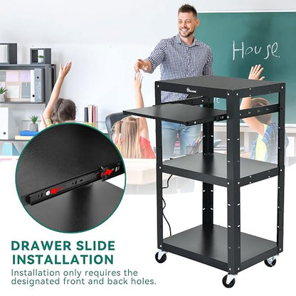YITAHOME AV Cart on Wheels, 3-Shelf Metal Presentation Utility Cart - Image 4