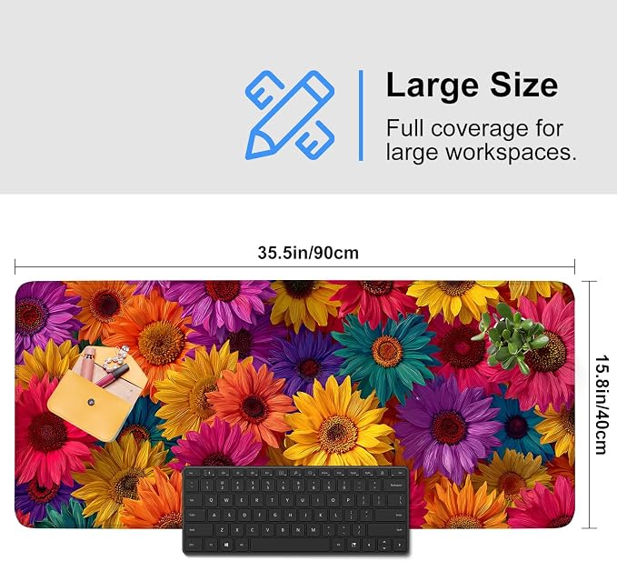 Colorful Floral Mouse Pad – Large Extended Desk Mat 35.43 x 15.75 in – Bright - Image 3