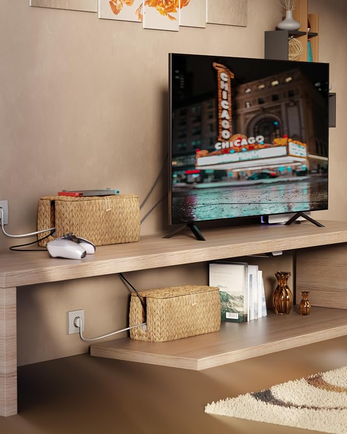 Large Cable Management Box, Natural Rattan Cable Cord Organizer Boxes - Image 7