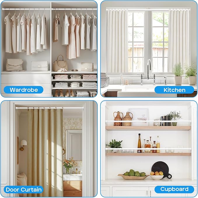 6 Pack Tension Rods for Windows 28 to 48 inch, Adjustable Curtain Rods No - Image 5