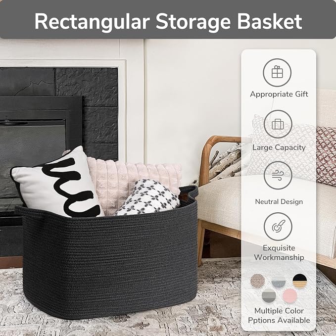 Goodpick Extra Large Storage Basket, 23.6" x 15.7" x 13.8" Rectangle Cotton - Image 7