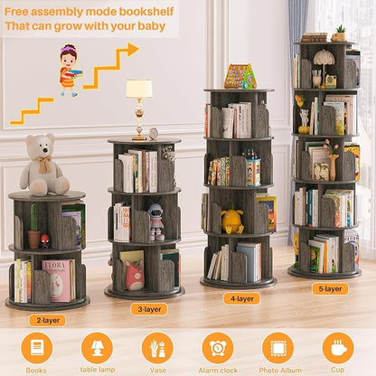 Aheaplus Rotating Bookshelf, 360 Display Wood Spinning Bookshelf Tower - Image 6