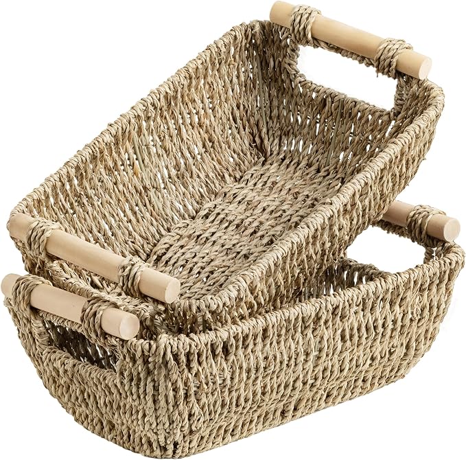 StorageWorks Small Baskets for Shelf, Seagrass Woven Basket by StorageWorks
