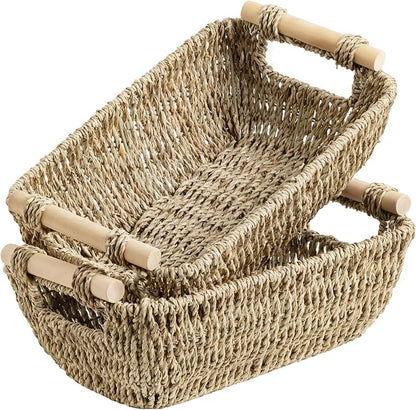 StorageWorks Small Baskets for Shelf, Seagrass Woven Basket by StorageWorks