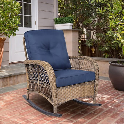 VIVIJASON Outdoor Wicker Rocking Chair, Patio Rattan Rocker Chair - Image 7