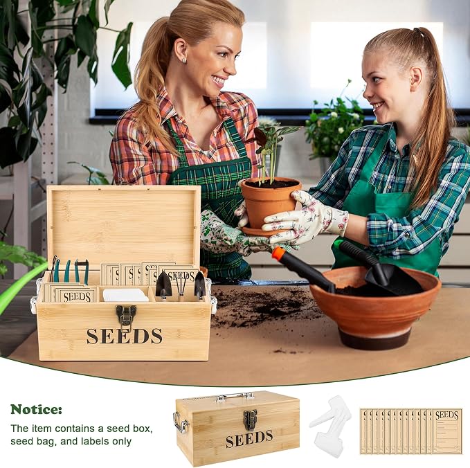 Coolrunner Wood Seed Saving Box, Seed Storage Organizer Case, Seed Packet - Image 5