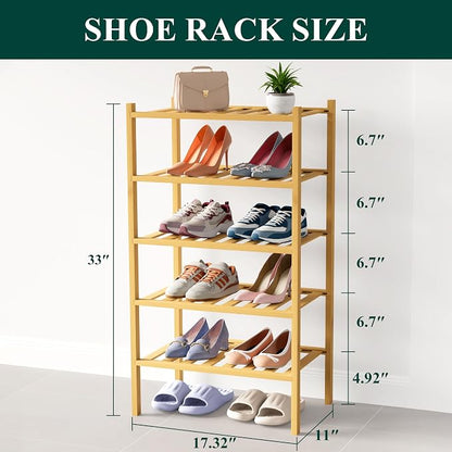 Smiry Bamboo Shoe Rack for Closet, 5 Tier Small Wooden Stackable Shoe Organizer - Image 2