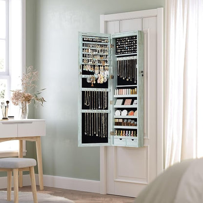 SONGMICS 6 LEDs Mirror Jewelry Cabinet, 47.2-Inch Tall Lockable Wall or Door - Image 8
