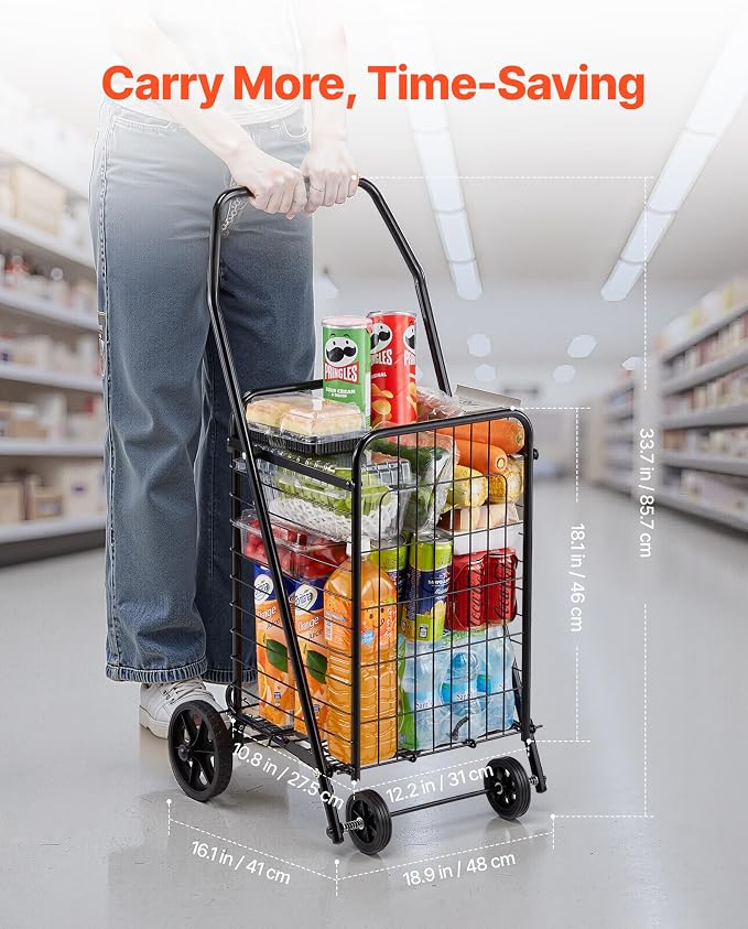 VEVOR Shopping Cart, Folding Grocery Utility Cart - Image 3