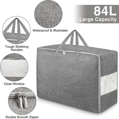 2Pack 84L Large Storage Bags, Folding Moving Comforter Blanket Storage Bags - Image 3