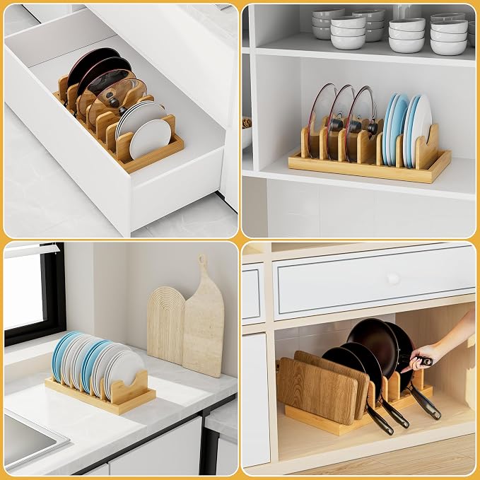 Bamboo Pot Lid Organizer Pot Lid Holder, Pot and Pan Organizer Drawer Organizer - Image 4