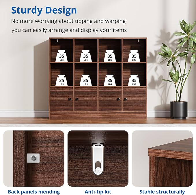 Cozy Castle Brown Wood Bookcase, 12 Cube Storage Organizer Bookshelf - Image 5
