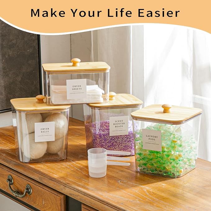 3+1 Pack Laundry Pods Container & Dryer Sheet Holder, Acrylic Square Laundry - Image 8