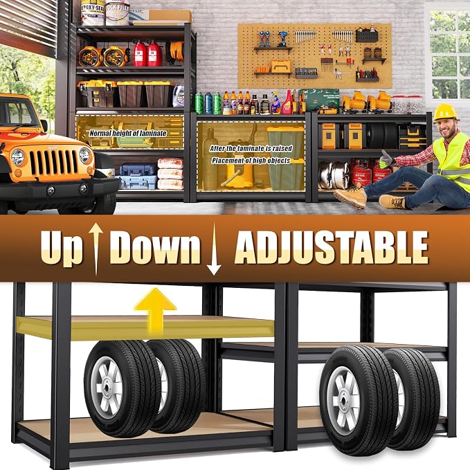 2 Pack Garage Shelving Heavy Duty Storage Shelves 3000LBS Adjustable Garage - Image 7