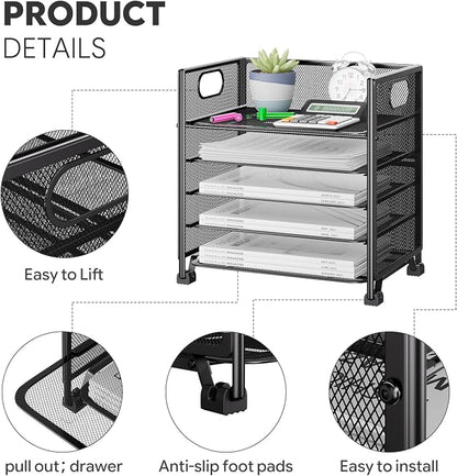 Simple Trending 5-Tier Letter Tray Organizer, Metal Mesh File Holder - Image 4