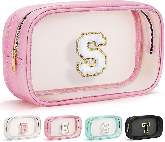 YOOLIFE Initial Birthday Gifts for Girls Kids Clear Makeup Bag Preppy Cosmetic by YOOLIFE